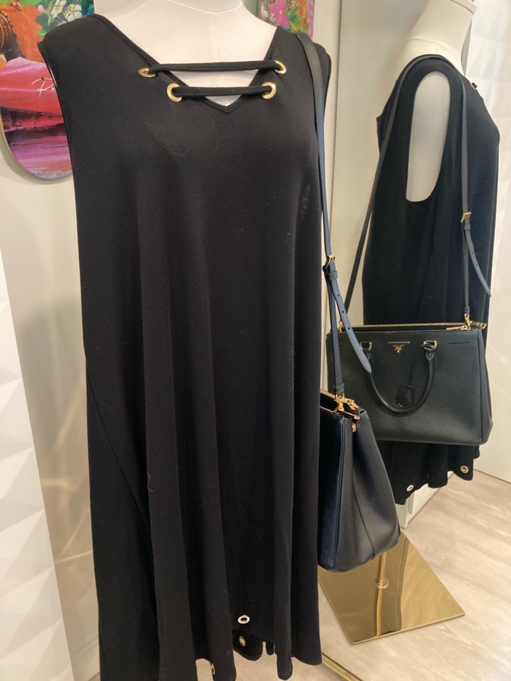 Black Sleeveless Lace-Up A-Line Dress
